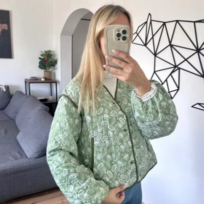 Rhea Women's Printed Jacket - fabric and finish detail