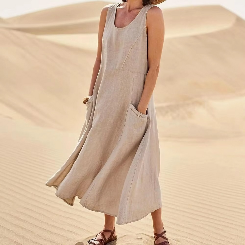 Romy Women's Linen Maxi Dress - styled view