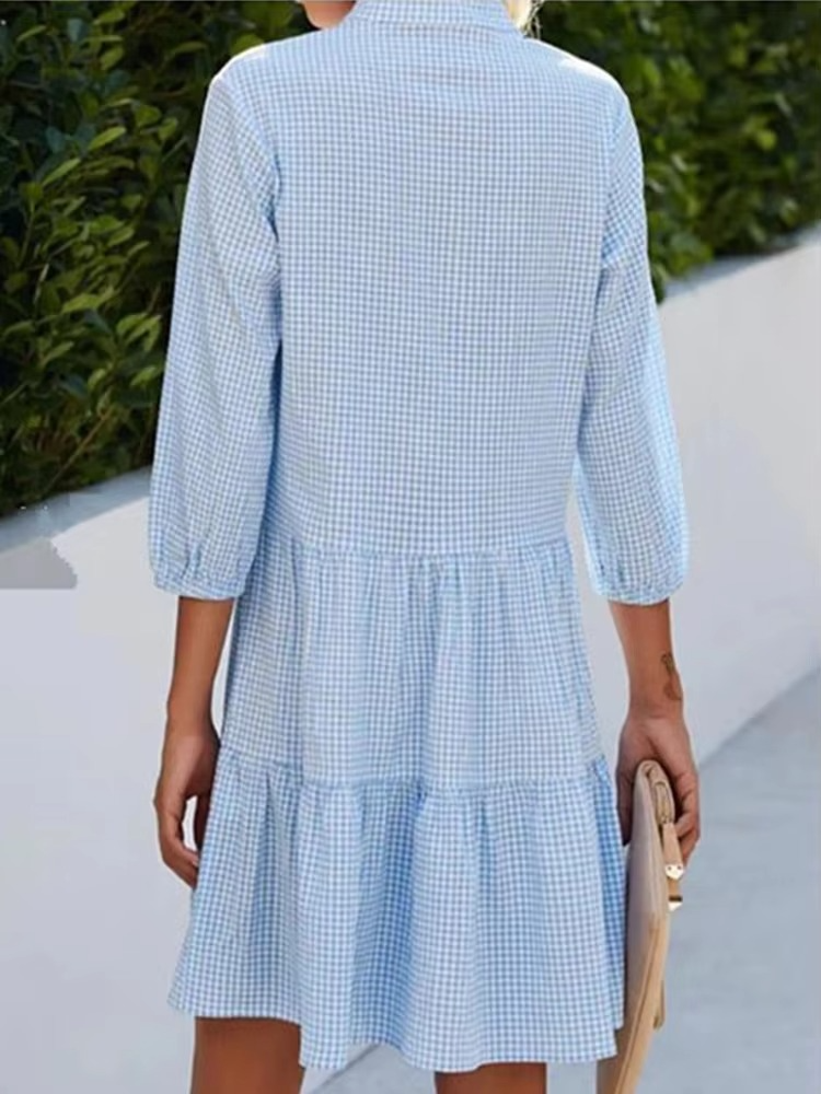 Maya Women's Plaid Shirt Dress | V-neck, Long Sleeve, Mini