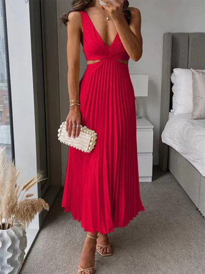 Dahlia Women's Pleated Maxi Dress - fabric and finish detail