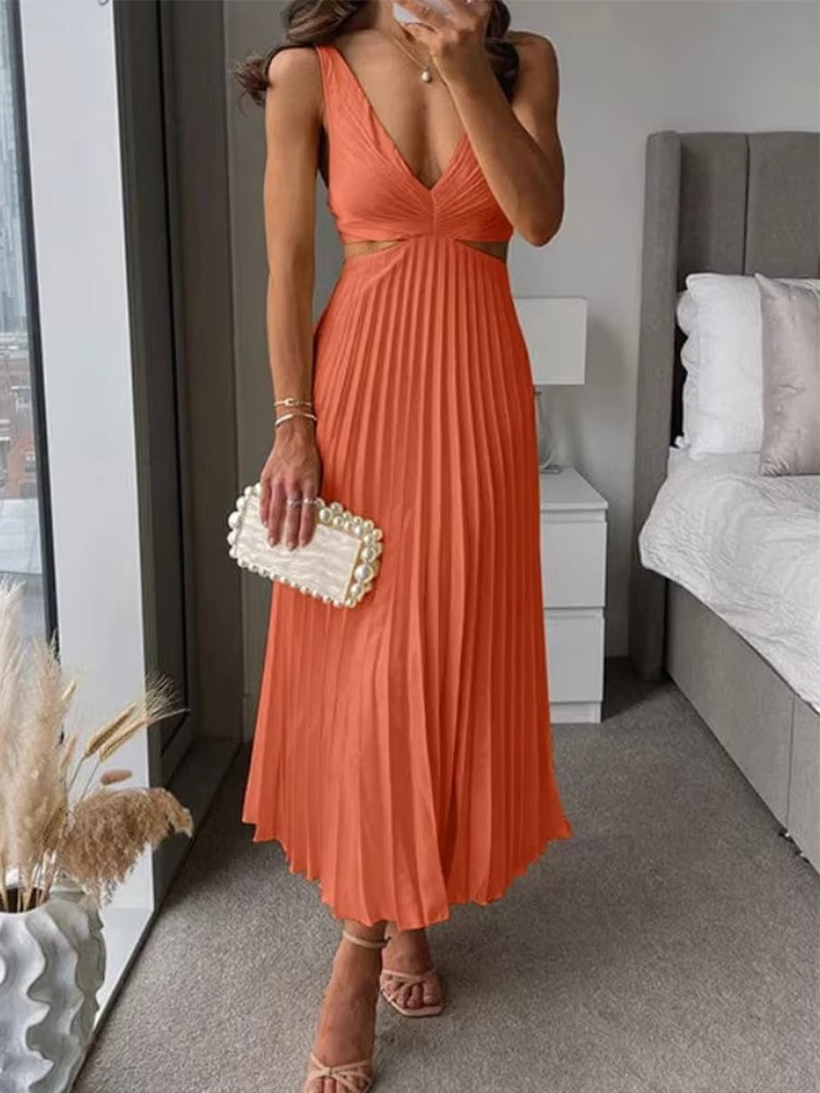 Dahlia Women's Pleated Maxi Dress - flat lay