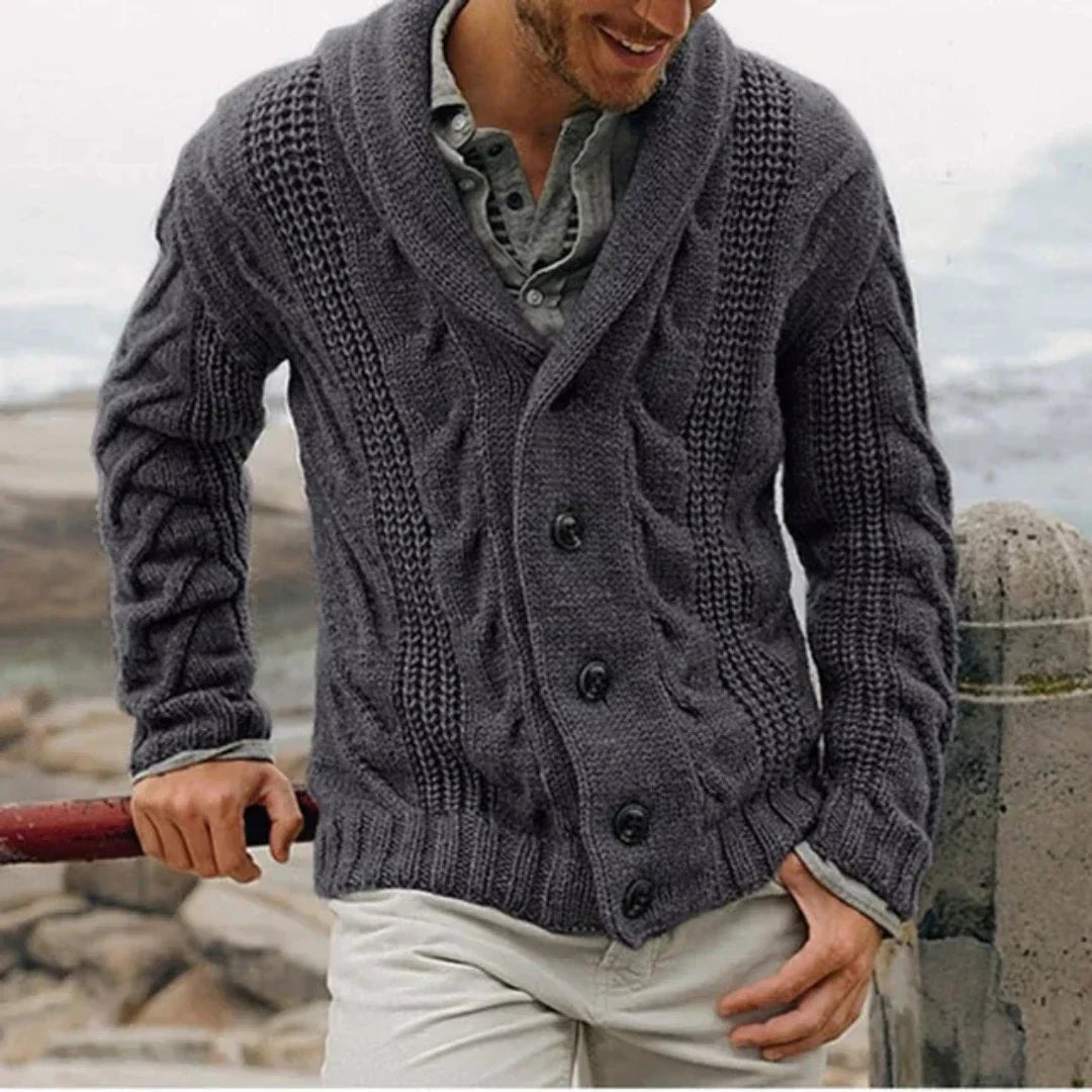 Desmond Men's Cable Knit Jacket - fabric and finish detail
