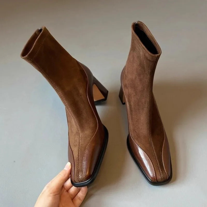 Maren Women's Block Heel Ankle Boots - fabric and finish detail