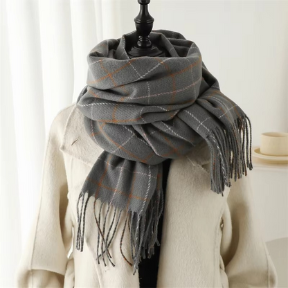 Tallulah Women's Plaid Scarf - fabric and finish detail