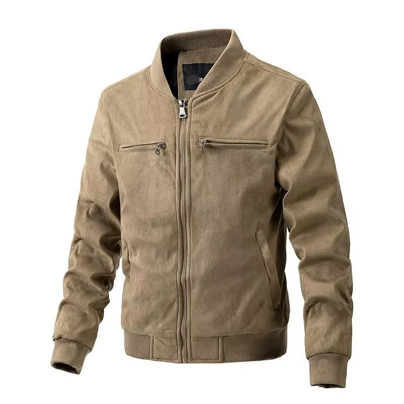 Lachlan Men's Suede Jacket | Stand Collar, Cotton, Zipper