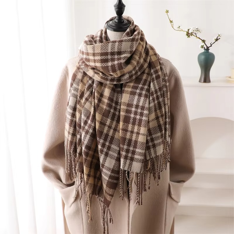 Tallulah Women's Plaid Scarf - shown in use