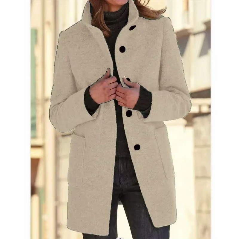 Bijou Women's Coat | Stand Collar, Cotton, Long Sleeve