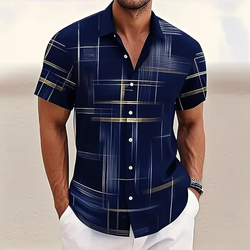 Felix Men's Plaid Shirt | Geometric, Short Sleeve, Button