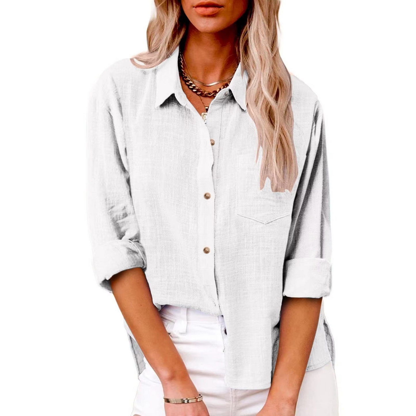 Tamsin Women's Linen Blouse - close-up detail