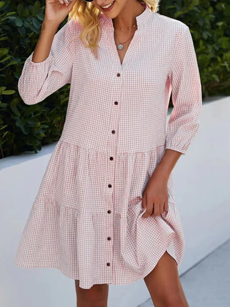 Maya Women's Plaid Shirt Dress - fabric and finish detail