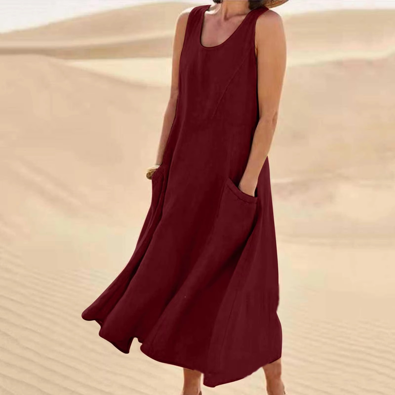 Romy Women's Linen Maxi Dress - back view