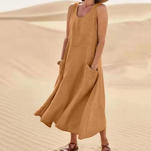 Romy Women's Linen Maxi Dress - flat lay