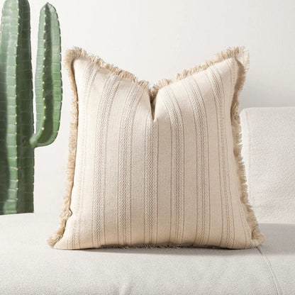 Scandi Stripe Textured Fringe Cushion Cover