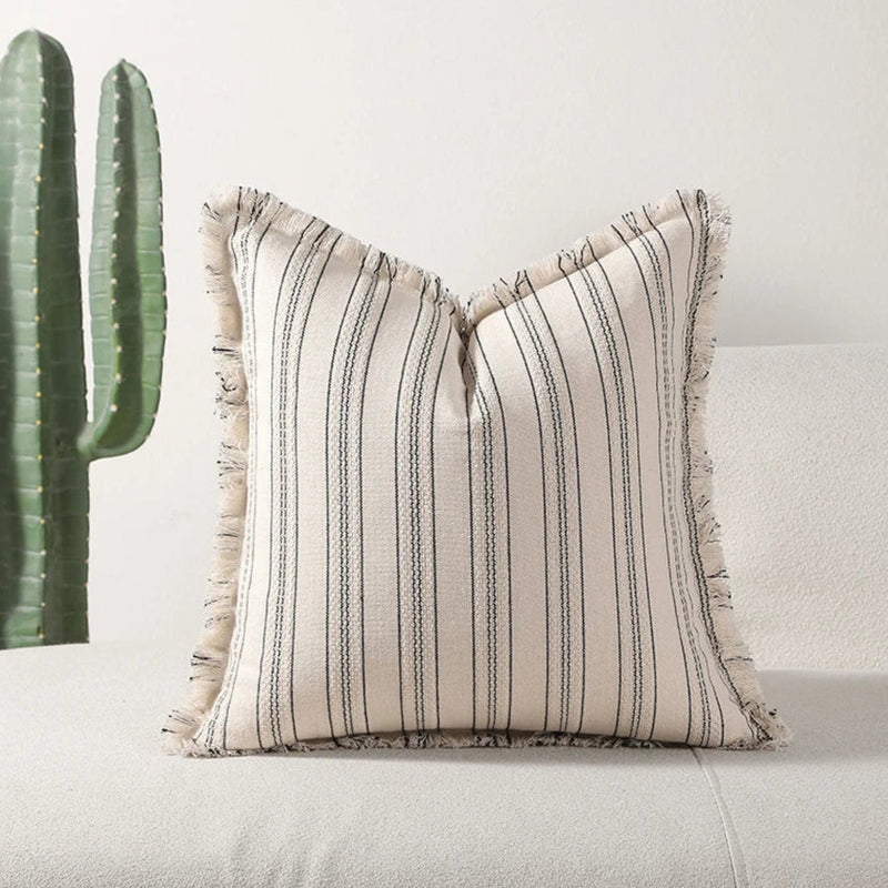 Wren Scandi Stripe Textured Fringe Cushion Cover | Fringe Edge, Nordic