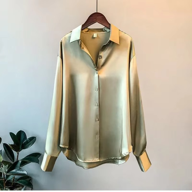 Nora Women's Satin Blouse | Long Sleeve, Button