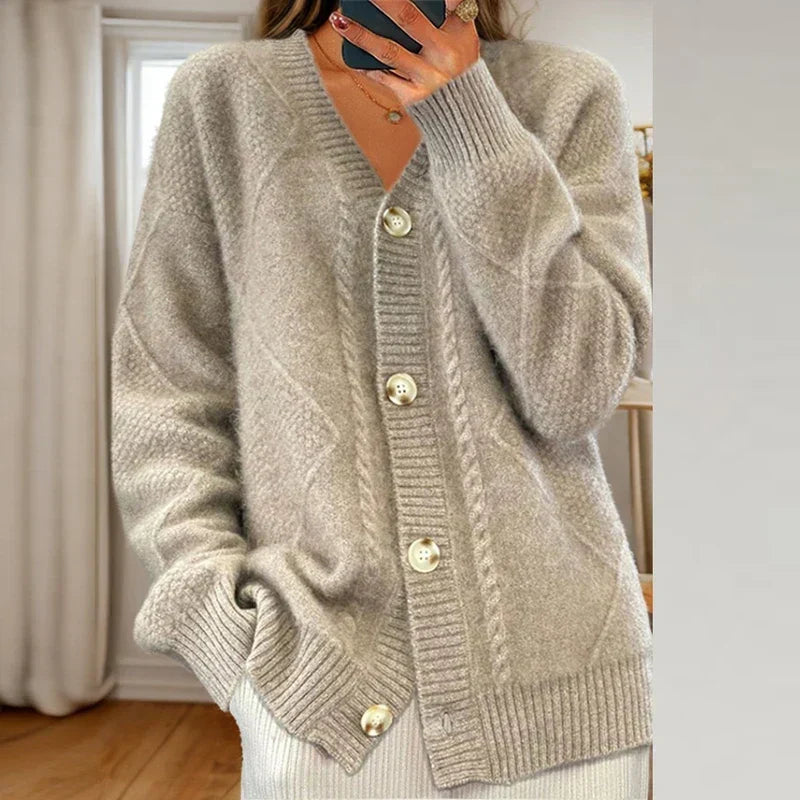 Fleur Women's Cable Knit Cardigan - back view