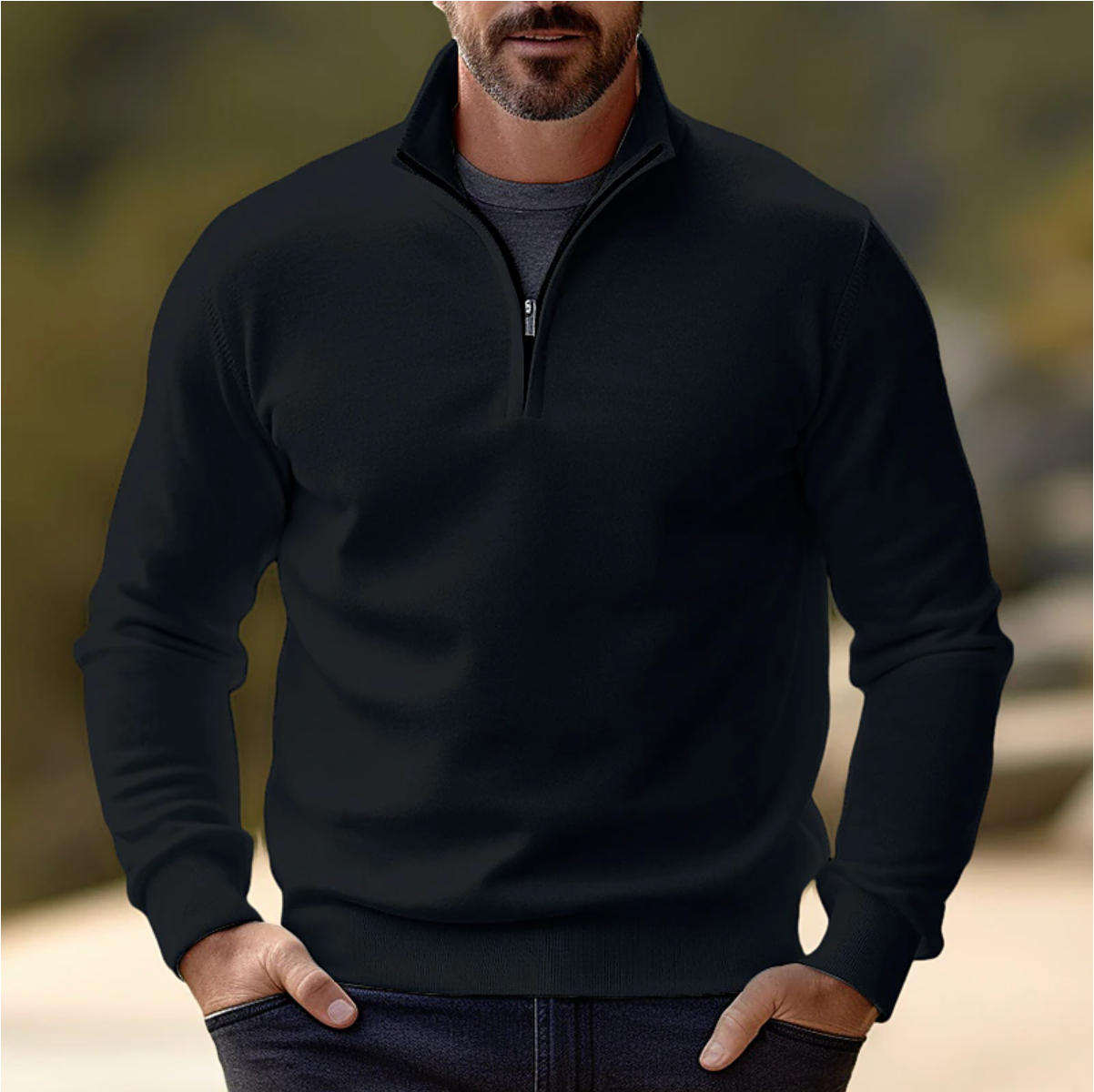 Gideon Men's Sweater - fabric and finish detail