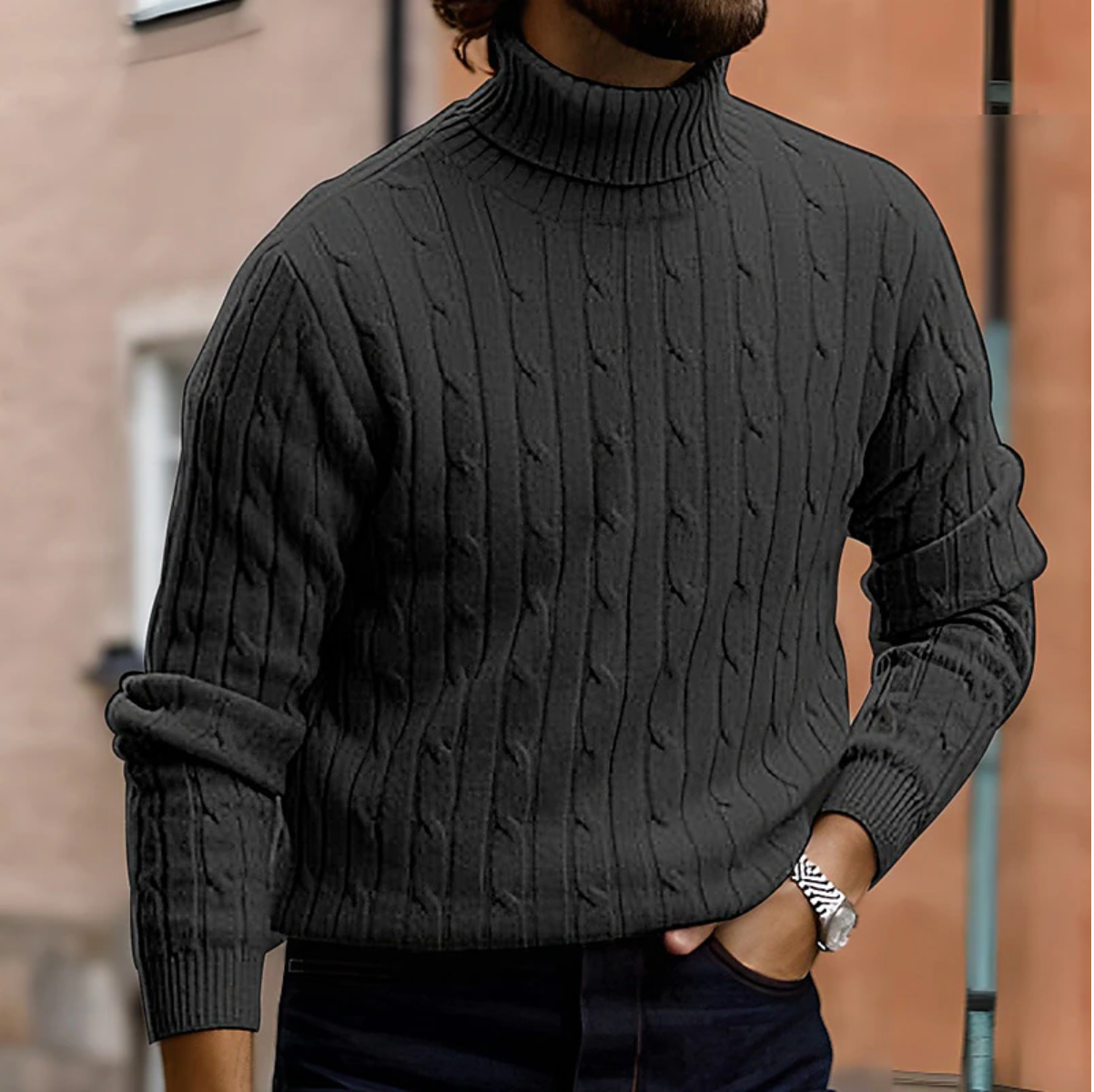 Jasper Men's Cable Knit Sweater - styled view