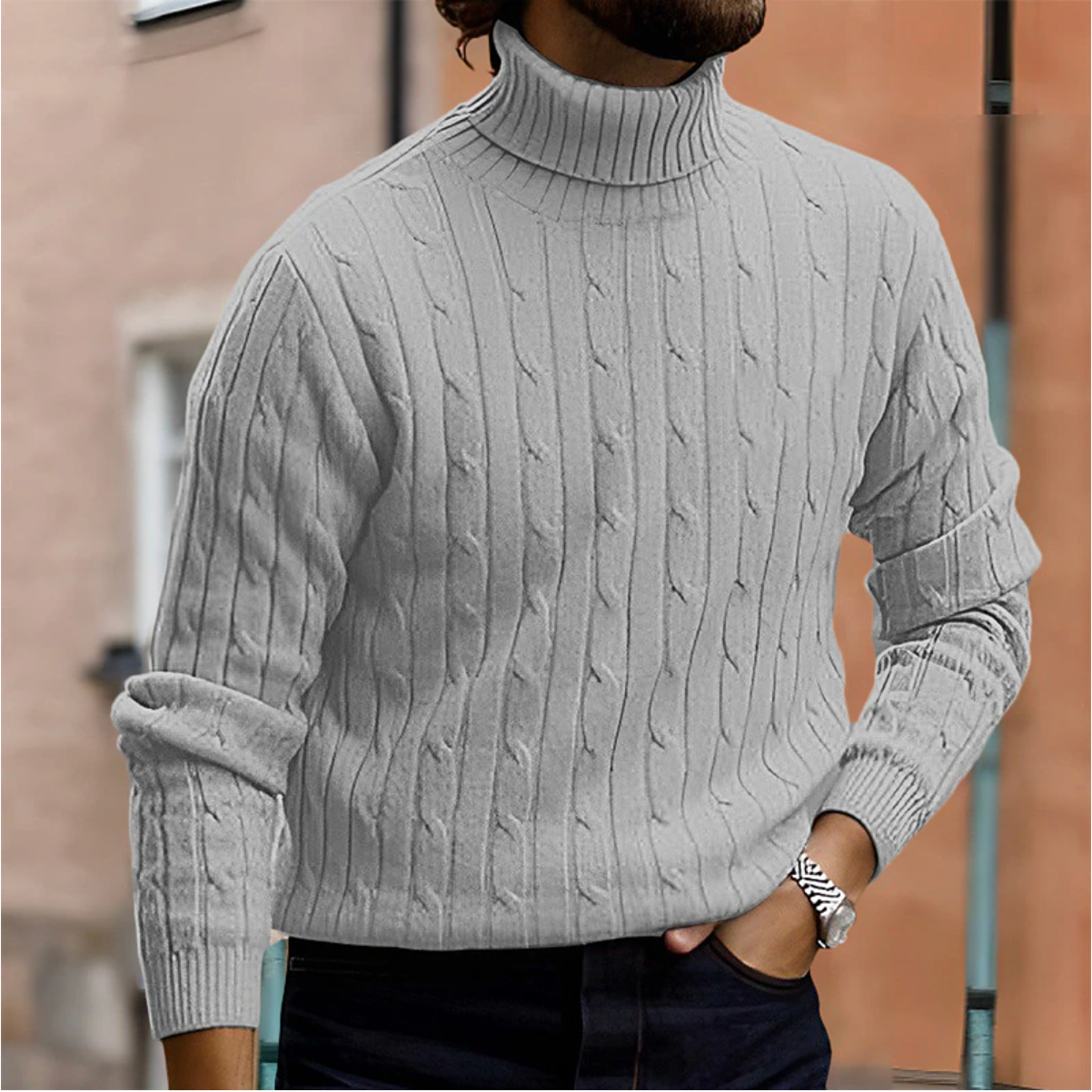 Jasper Men's Cable Knit Sweater - back view