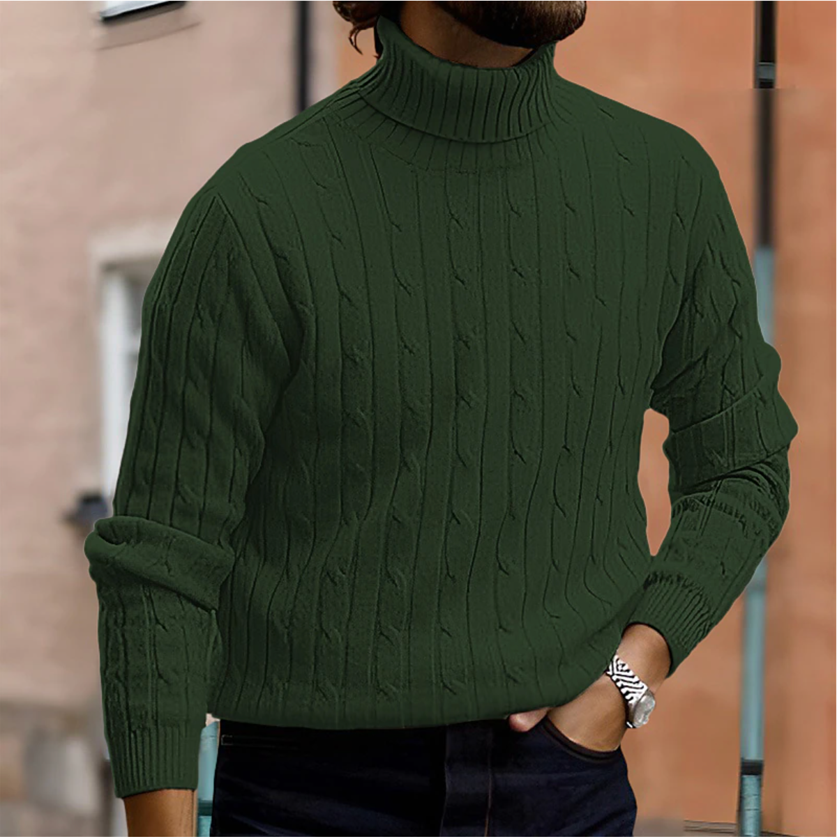 Jasper Men's Cable Knit Sweater - fabric and finish detail