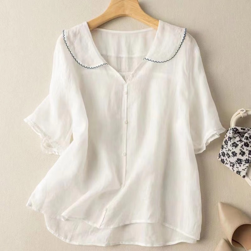 Esme Women's Linen Top | Cotton, Long Sleeve, Button