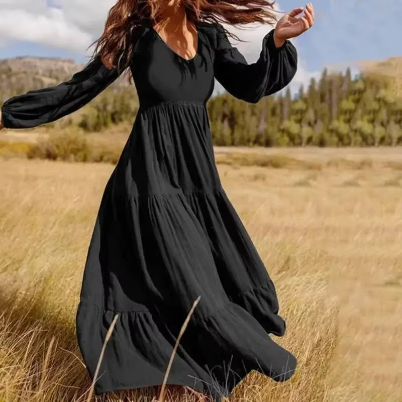 Yara Women's Dress | Retro, V-neck, Long Sleeve