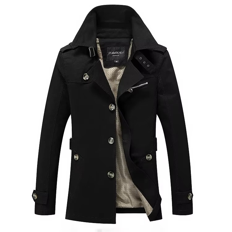 Ezra Men's Trench Coat - fabric and finish detail