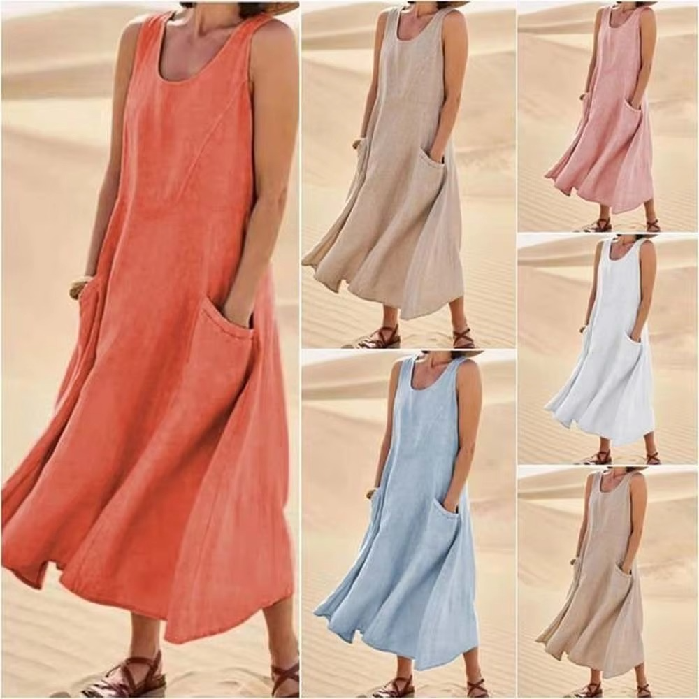 Romy Women's Linen Maxi Dress - front view