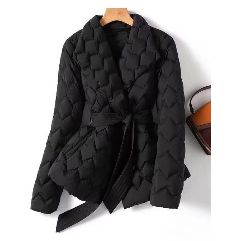 Kira Women's Quilted Jacket | Tie Waist, Cotton, Lapel