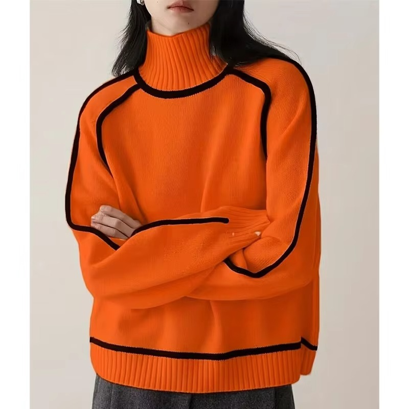 Lena Women's Striped Sweater | Loose Fit, Knit, Turtleneck