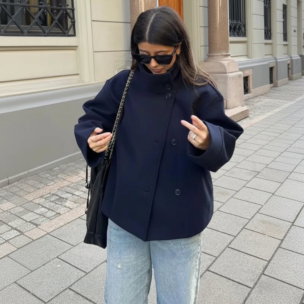 Sophie Women's Wool Coat | Classic Single Breasted, Vintage Turn-Down Collar 1