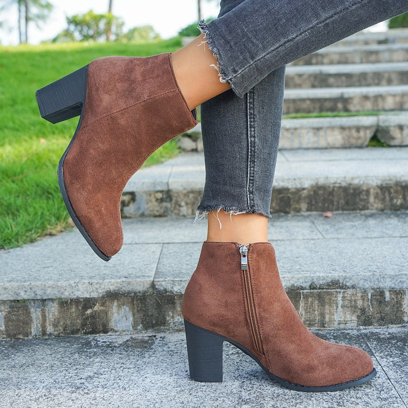 Vienna Women's Suede Ankle Boots | Block Heel, Zip
