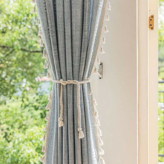 Sunlit Stripes Sheer Tassel Curtain | Hollow-Out Weave, Airy