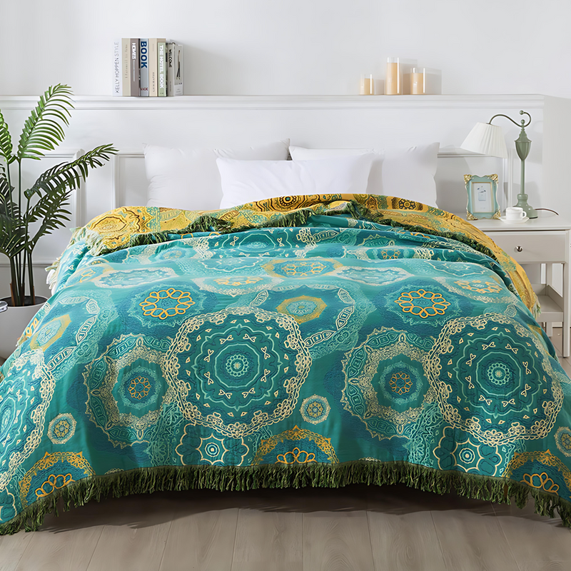 Onyx Teal Mandala Cotton Four-Season Blanket | Cotton, Mandala