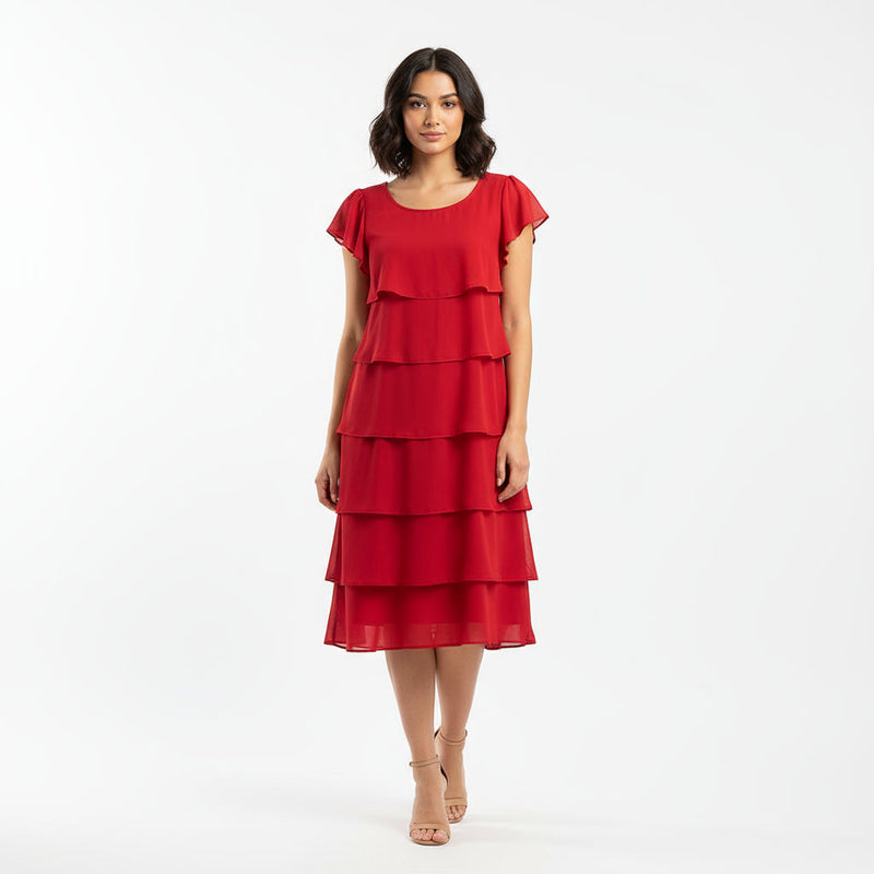 Robe cocktail pour femmes Lina | Manches volantées à étages, style léger d'été