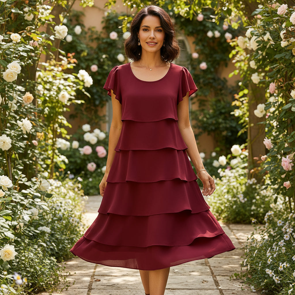 Robe cocktail pour femmes Lina | Manches volantées à étages, style léger d'été