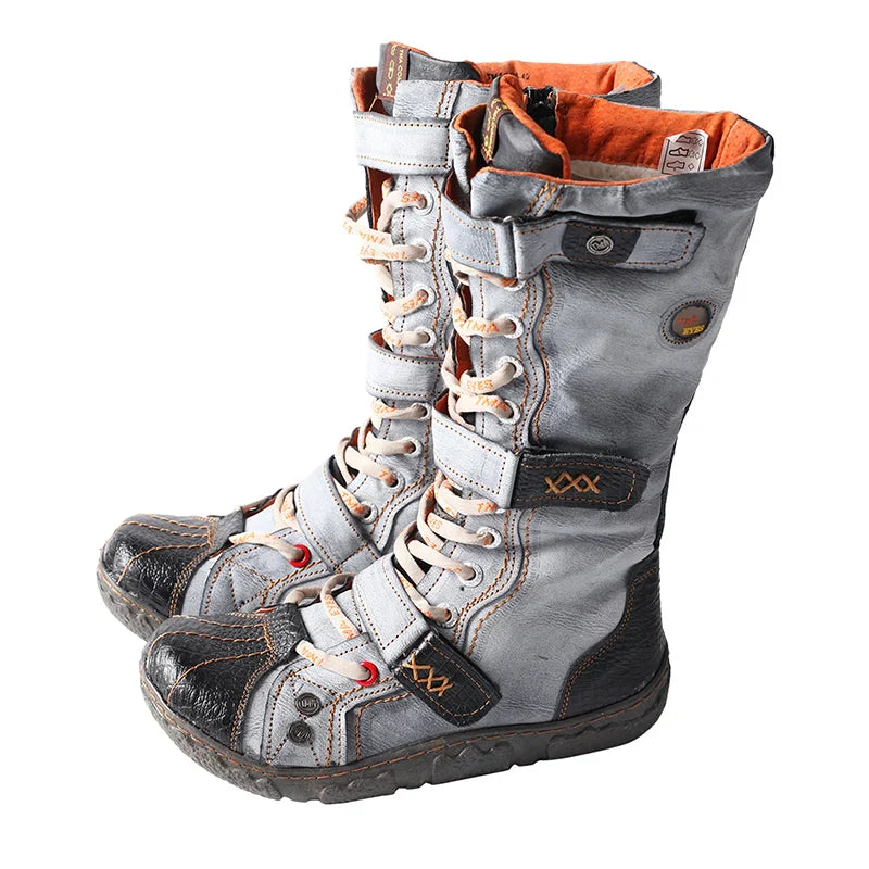 Tina Women's Flat Boots | Washed PU Leather, Plus Size 0