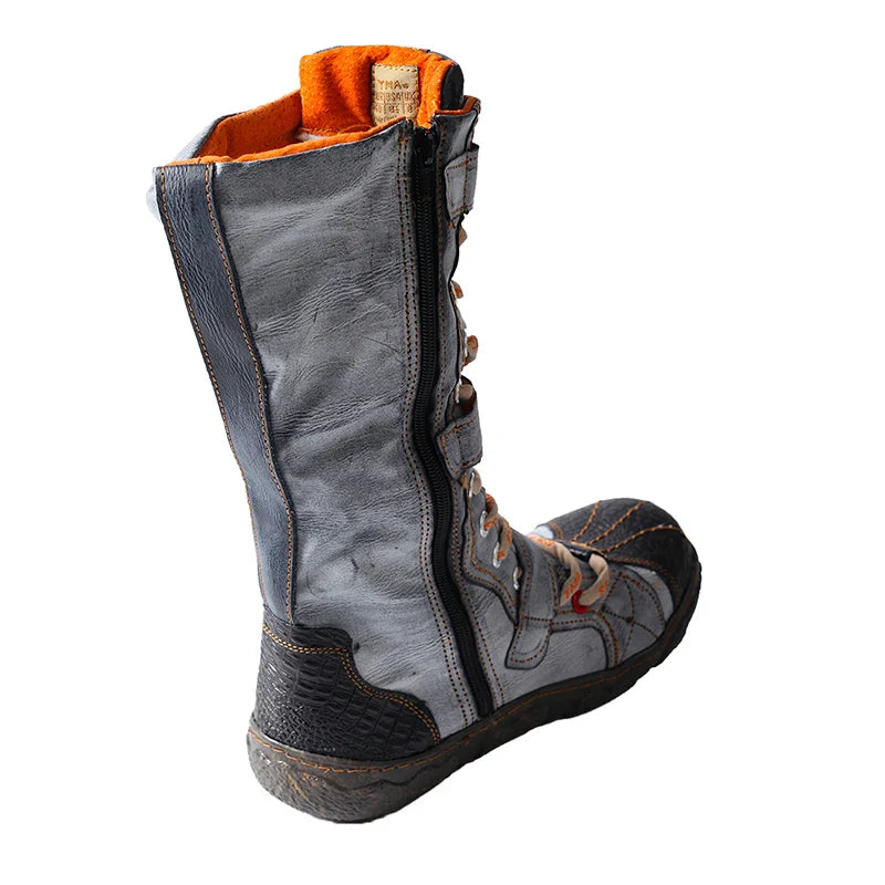 Tina Women's Flat Boots | Washed PU Leather, Plus Size 1