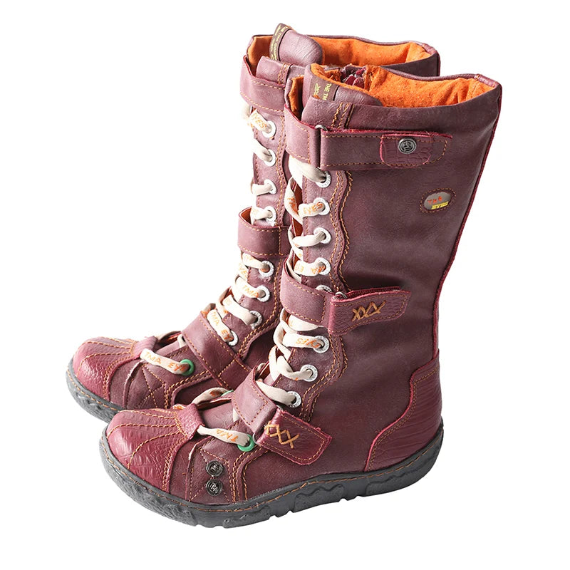 Tina Women's Flat Boots | Washed PU Leather, Plus Size 10