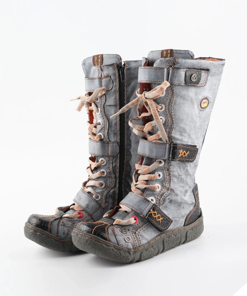 Tina Women's Flat Boots | Washed PU Leather, Plus Size 12