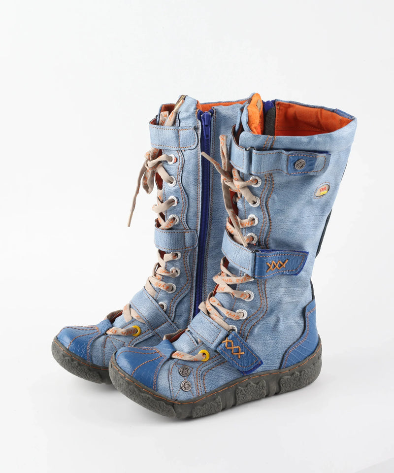 Tina Women's Flat Boots | Washed PU Leather, Plus Size 14