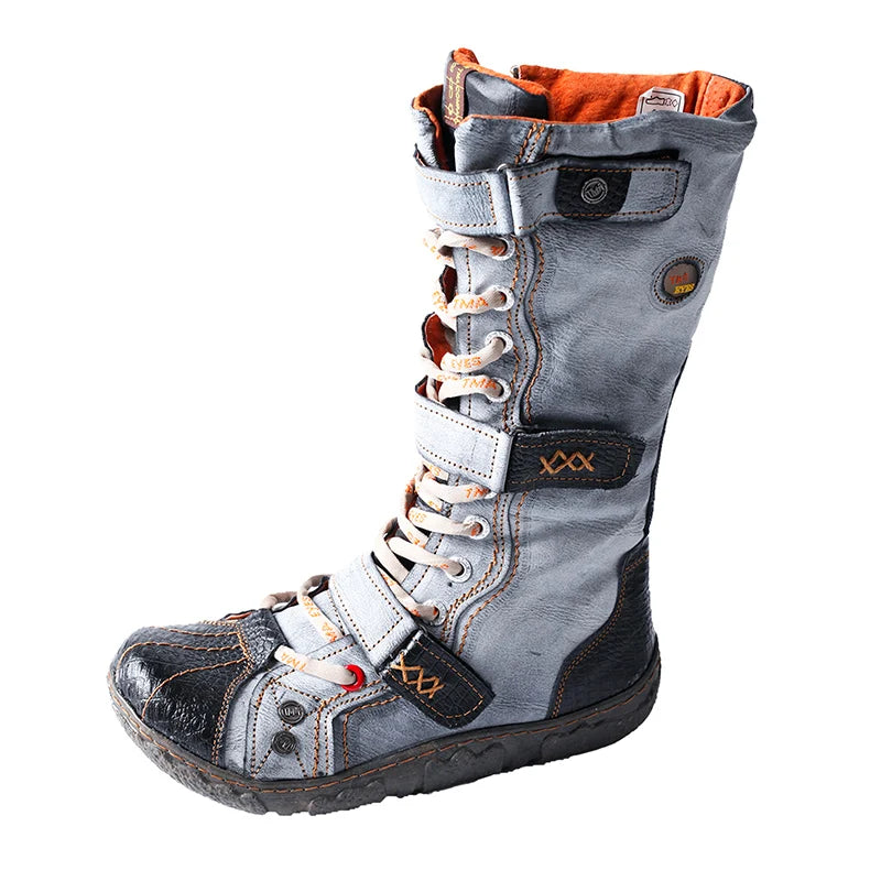 Tina Women's Flat Boots | Washed PU Leather, Plus Size 3