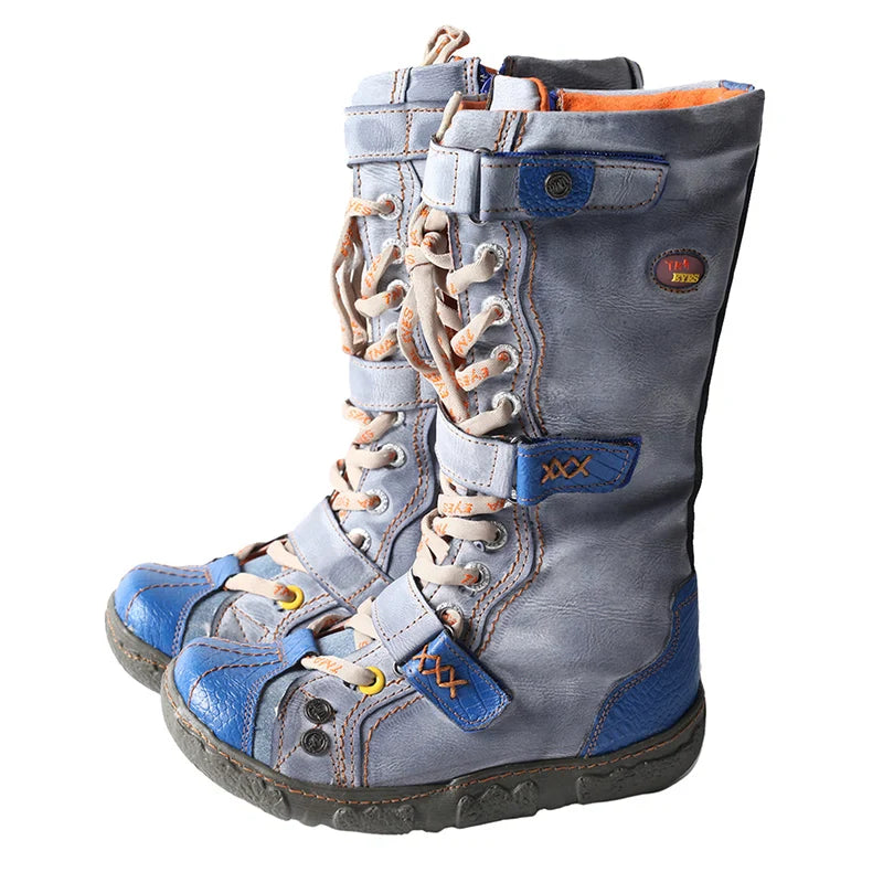 Tina Women's Flat Boots | Washed PU Leather, Plus Size 7