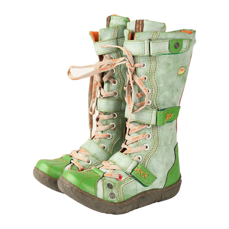Tina Women's Flat Boots | Washed PU Leather, Plus Size 8