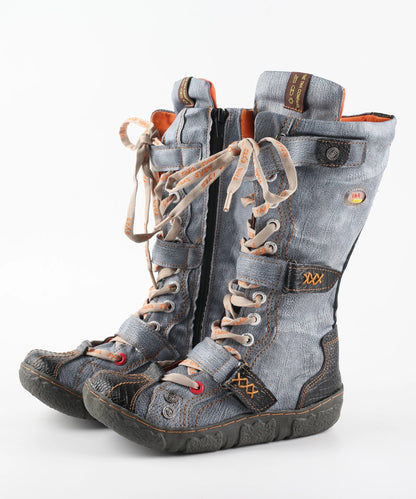 Tina Women's Flat Boots | Washed PU Leather, Plus Size 9