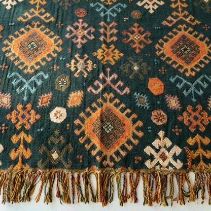 Tribal-Inspired Soft Geometric Fringe Blanket