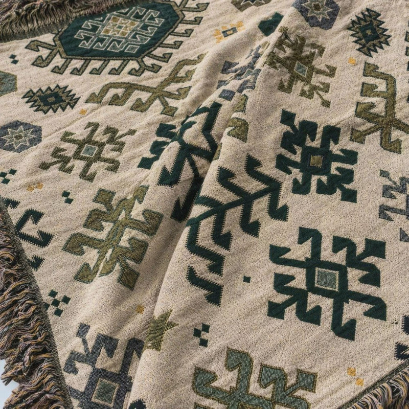 Tribal-Inspired Soft Geometric Fringe Blanket