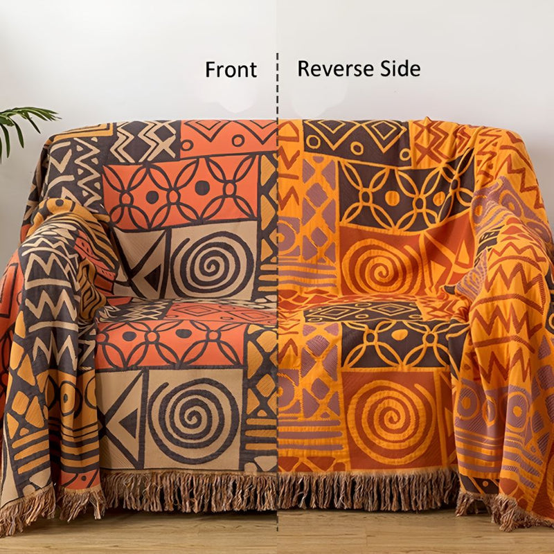 Thistle Tribal Patchwork Reversible Tassel Cotton Blanket | Cotton, Tassel Trim