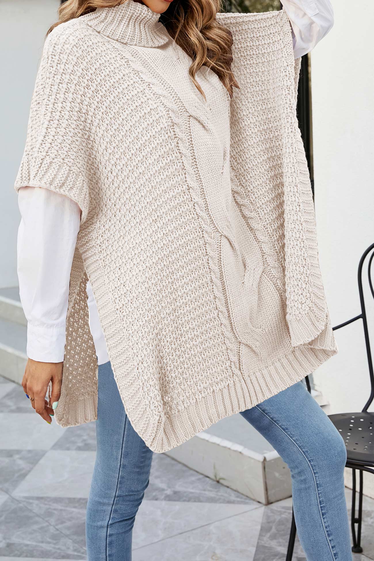 Alba Women's Cable Knit Sweater - fabric and finish detail