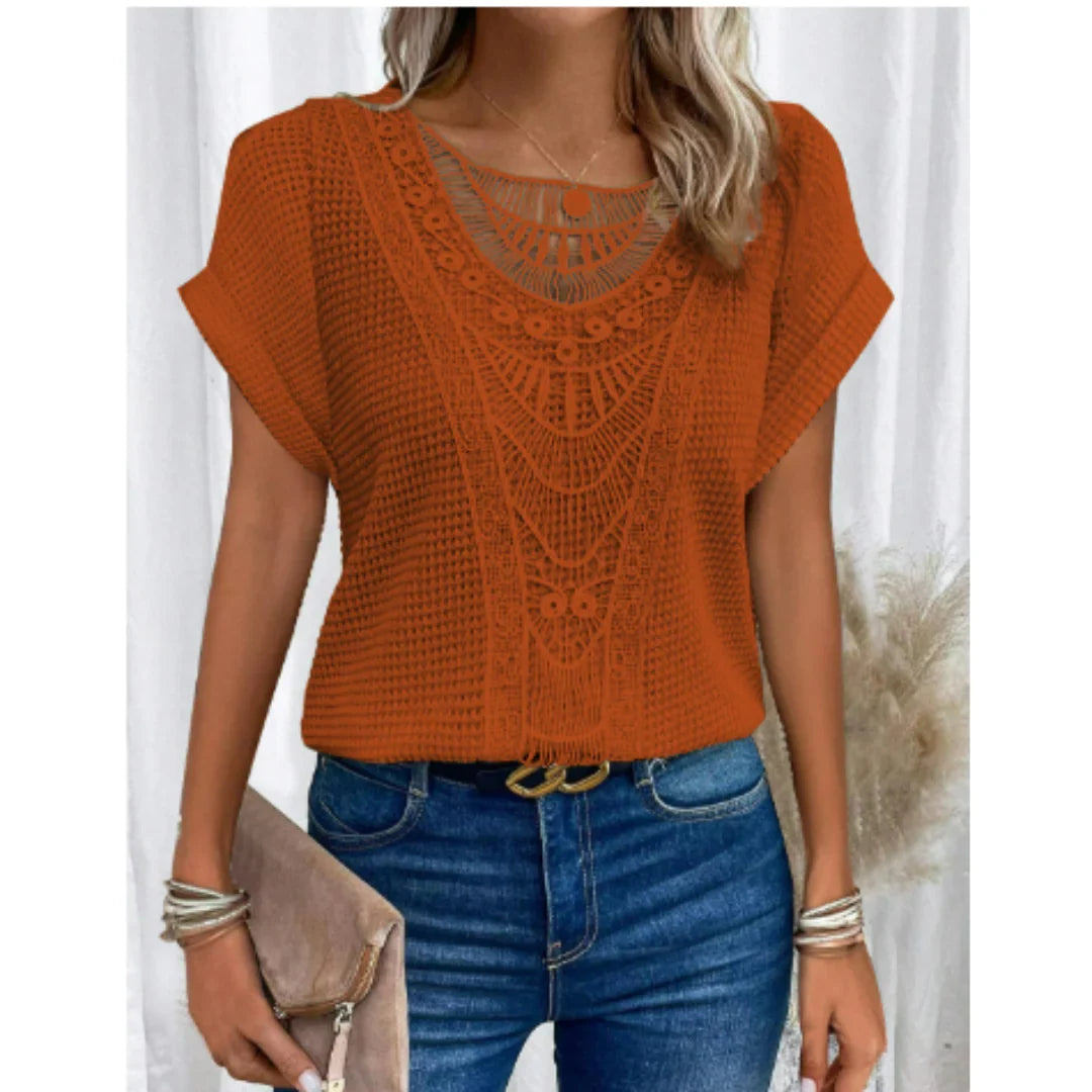 Colette Women's Crochet Top - fabric and finish detail